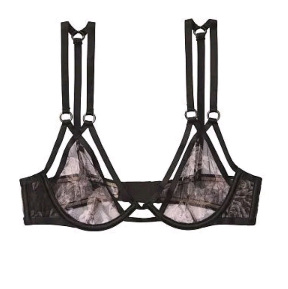 Victoria's Secret VERY SEXY Unlined RingFloral Plunge Strappy Bra 32C - Picture 3 of 8